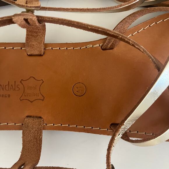 Tsakiris Sandal Made in Greece Women's 41 US 10 Leather Gold Strappy Thong - Picture 4 of 7